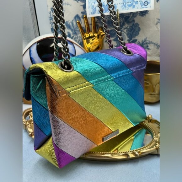 🆕 KURT GEIGER LONDON 🧿 NWOT Leather Kensington Shoulder Bag, Metallic Rainbow - Picture 6 of 16